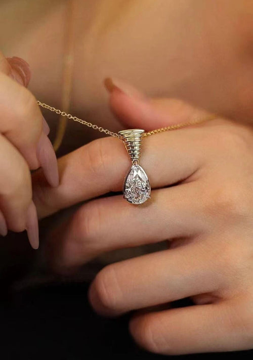 3.00 ct  Ct Pear Cut Lab Grown Diamond Necklace: 14K Gold Solitaire Pendant, IGI Certified