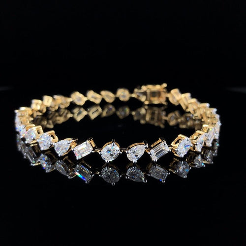 14k Yallow Gold Ovel,Emerald And Pear Cut Eco-Frindly Diamond Chain Tennis Bracelet